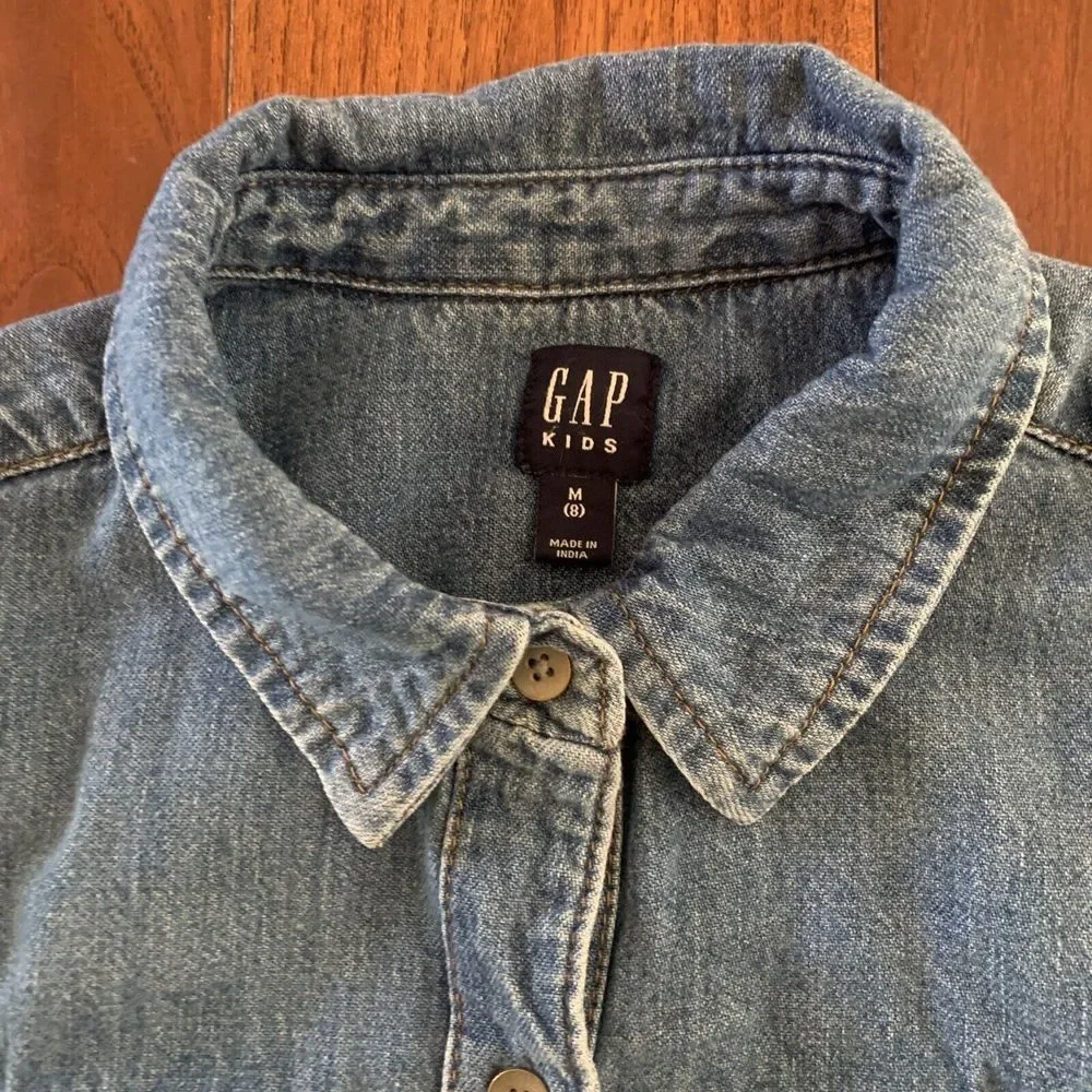 GAP Kids Denim Button Front Long Sleeve Shirt Dress Size M(8) Collared Blue Jean